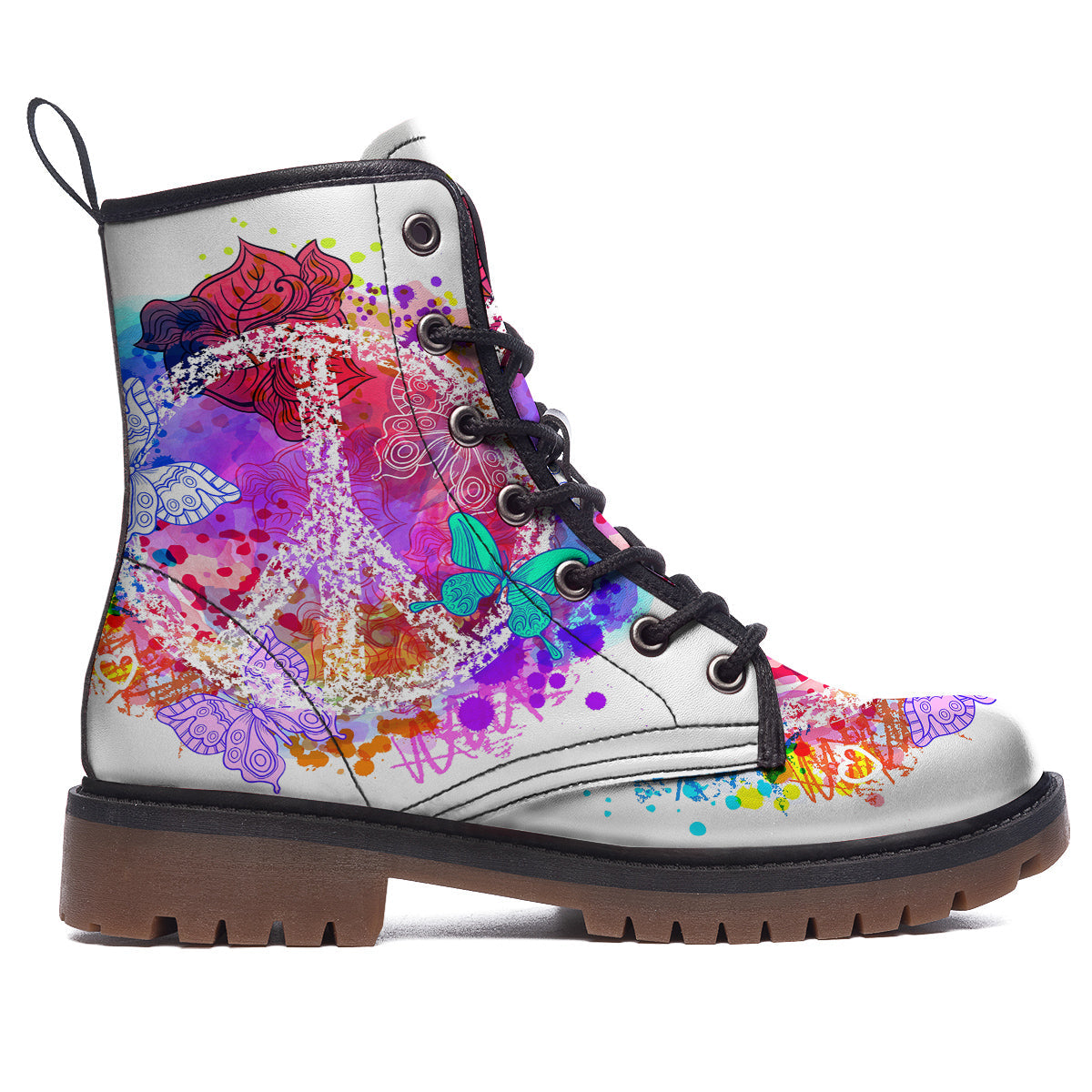 Peace Signs Colorful Hippie Print Work Boots-grizzshop