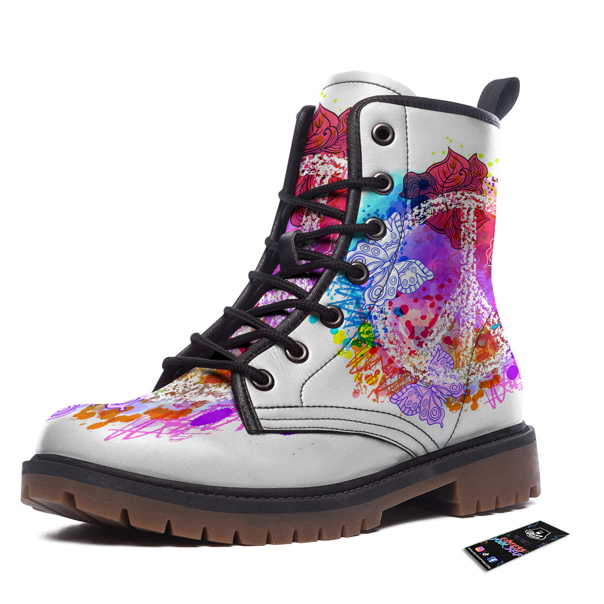 Peace Signs Colorful Hippie Print Work Boots-grizzshop