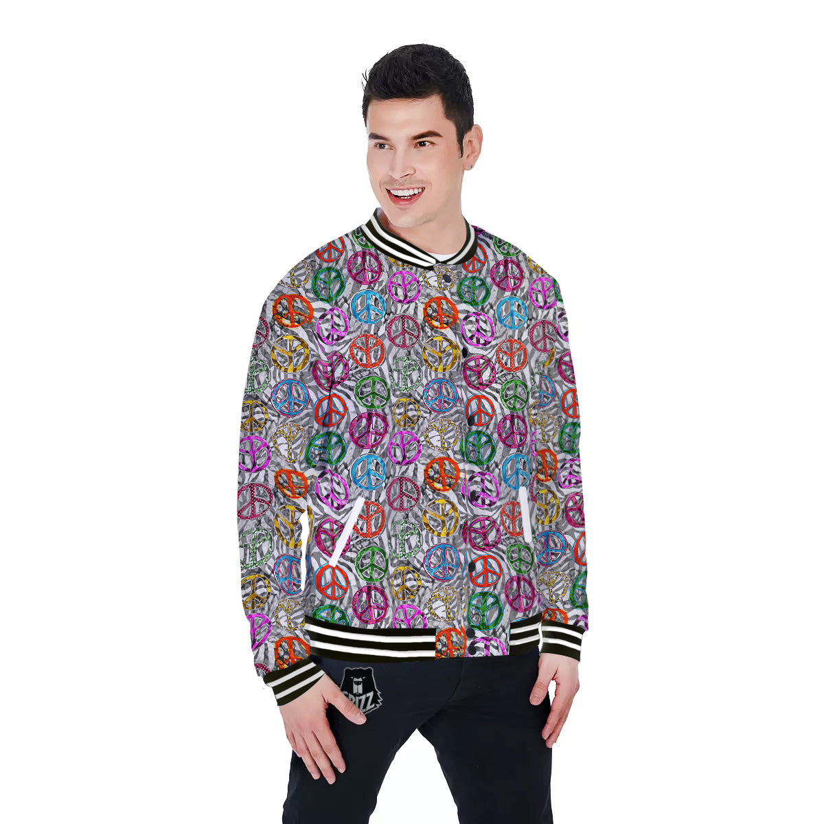 Peace Signs Zebra Print Pattern Baseball Jacket-grizzshop