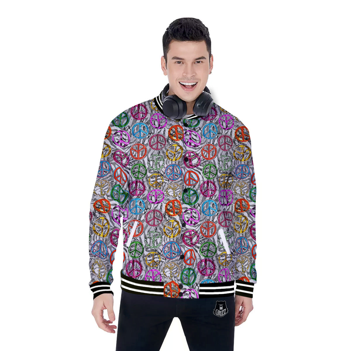 Peace Signs Zebra Print Pattern Baseball Jacket-grizzshop