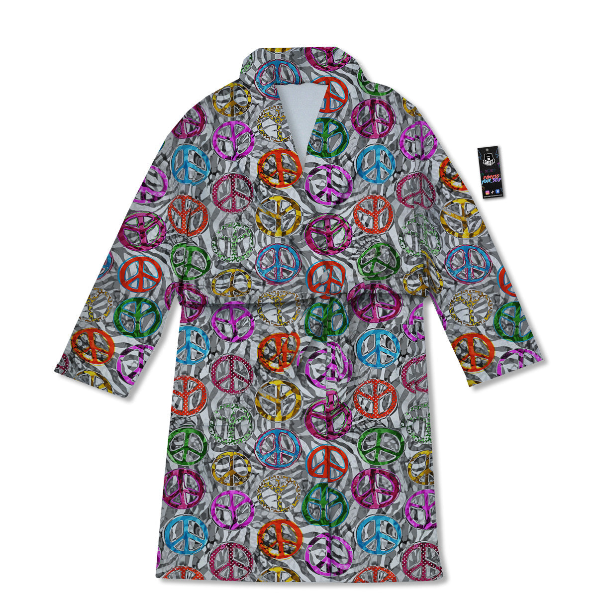 Peace Signs Zebra Print Pattern Bathrobe-grizzshop