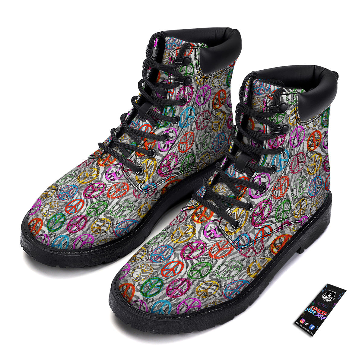 Peace Signs Zebra Print Pattern Boots-grizzshop