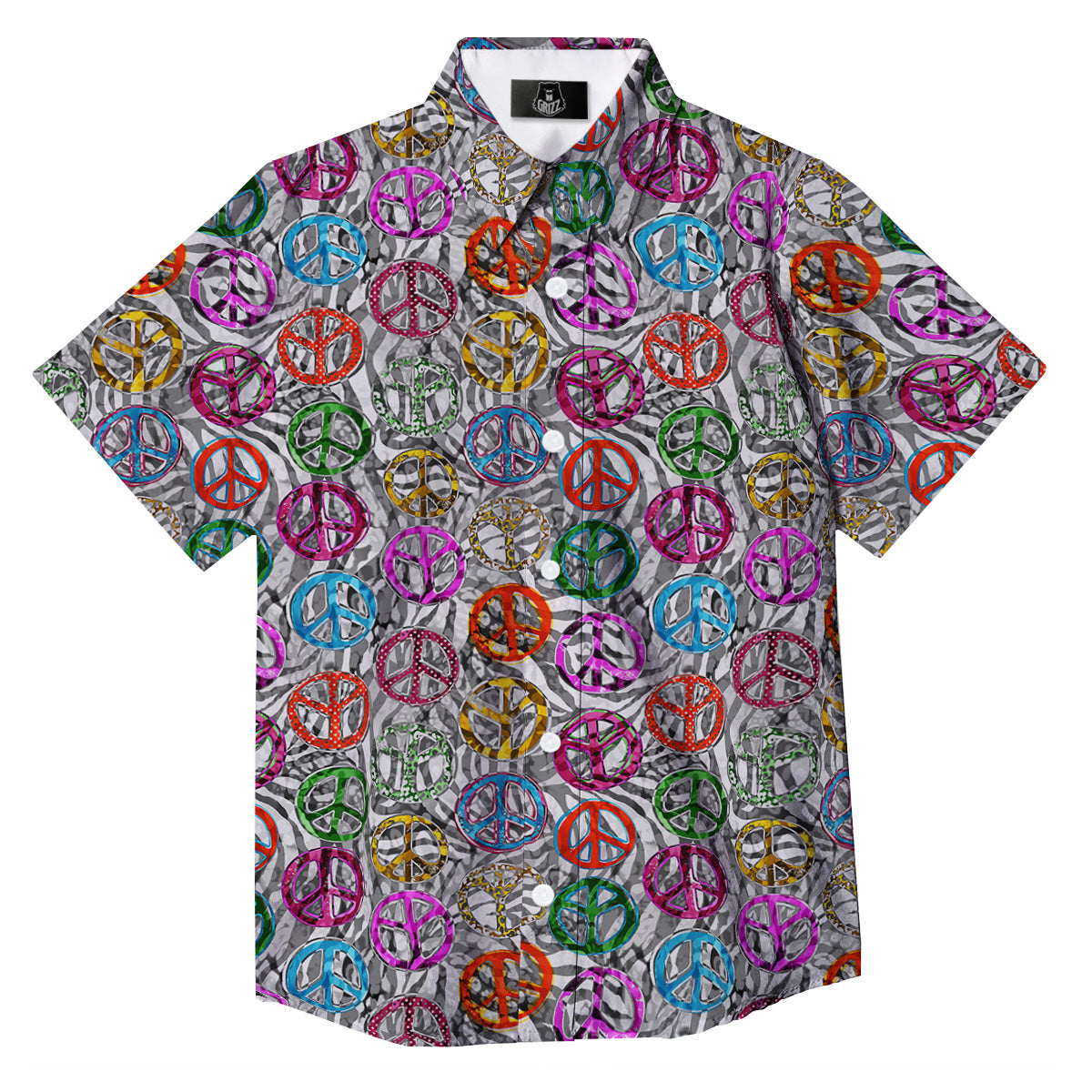 Peace Signs Zebra Print Pattern Button Up Shirt-grizzshop