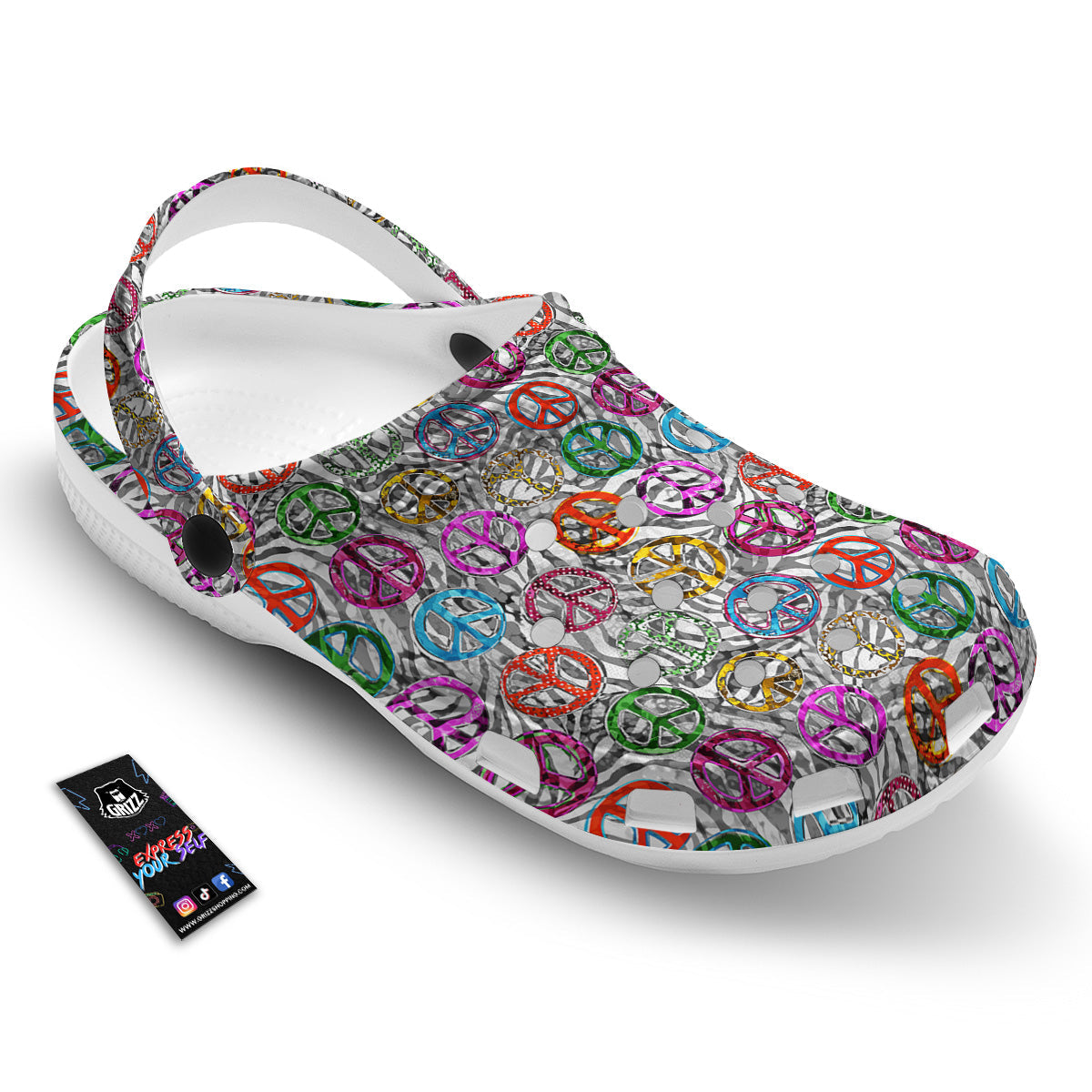 Peace Signs Zebra Print Pattern Clog-grizzshop