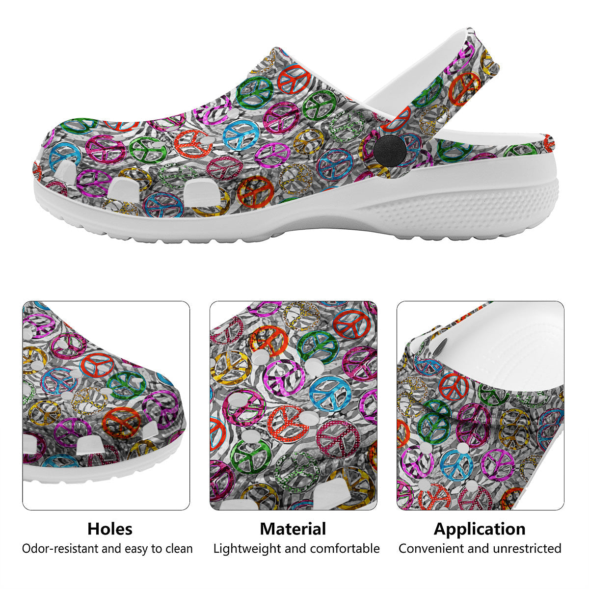 Peace Signs Zebra Print Pattern Clog-grizzshop