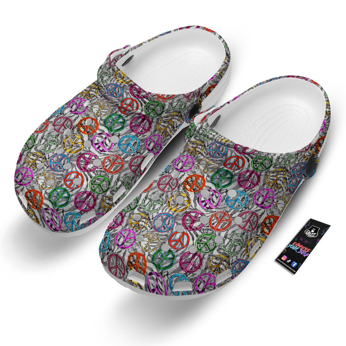 Peace Signs Zebra Print Pattern Clog-grizzshop
