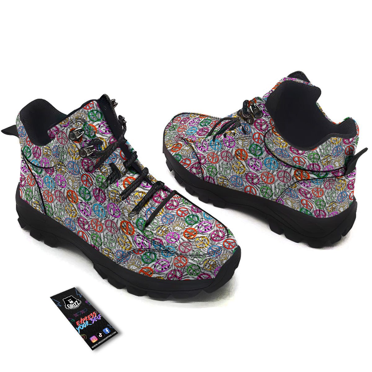 Peace Signs Zebra Print Pattern Hiking Shoes-grizzshop