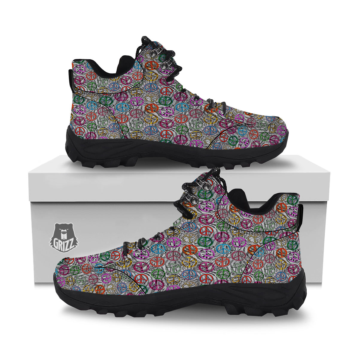 Peace Signs Zebra Print Pattern Hiking Shoes-grizzshop