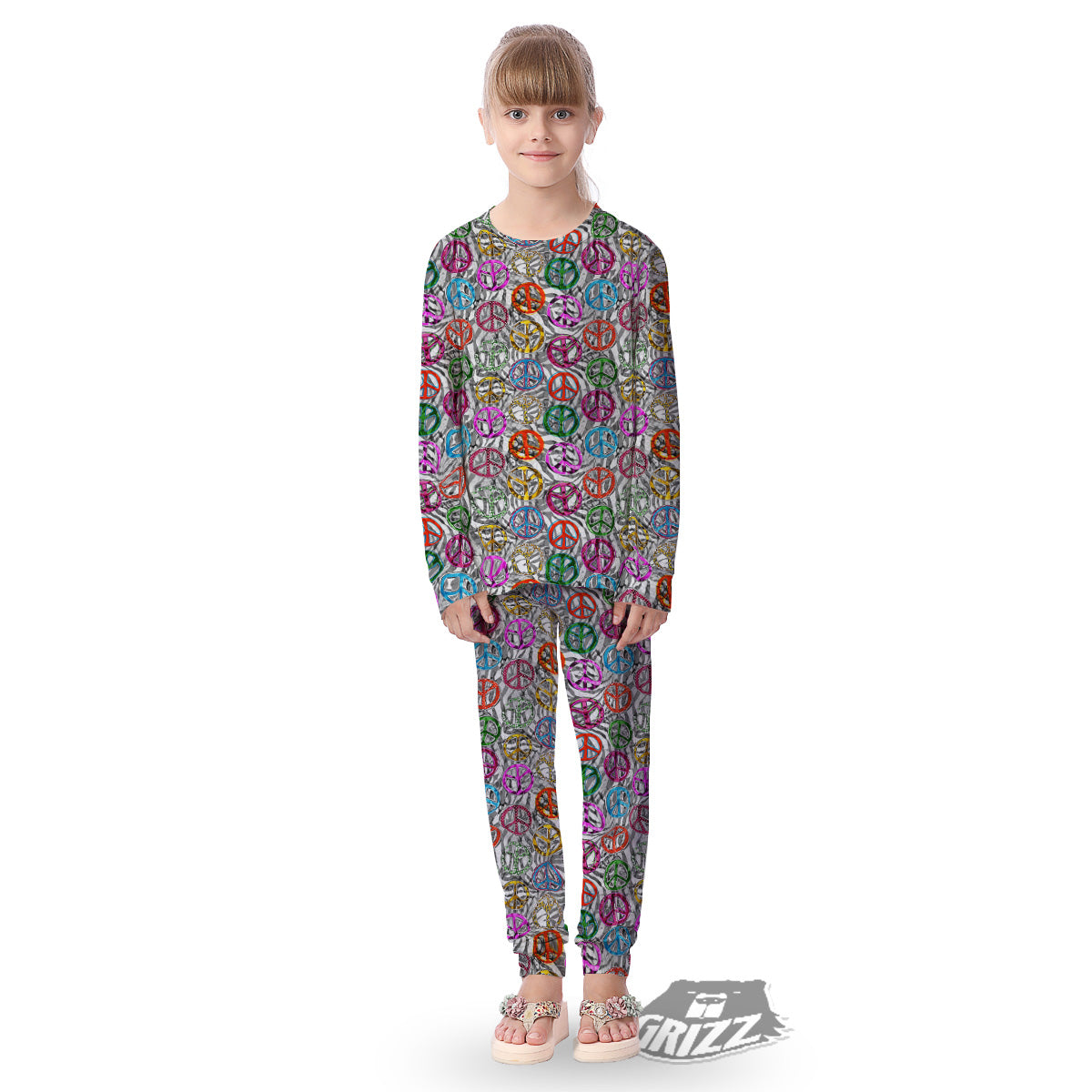 Peace Signs Zebra Print Pattern Kid's Pajamas-grizzshop