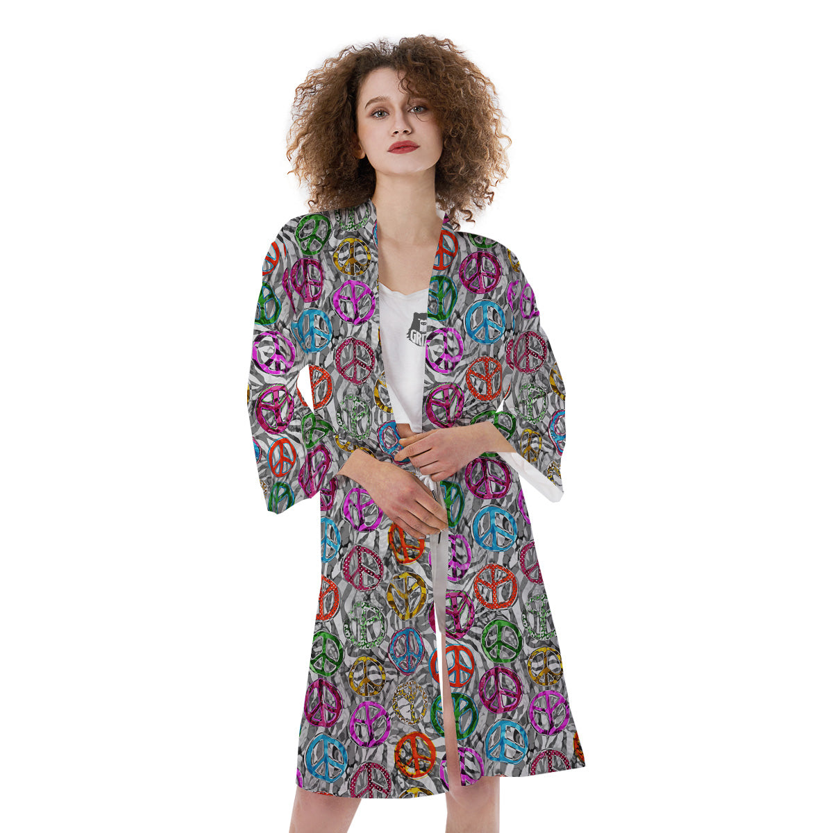 Peace Signs Zebra Print Pattern Kimono-grizzshop