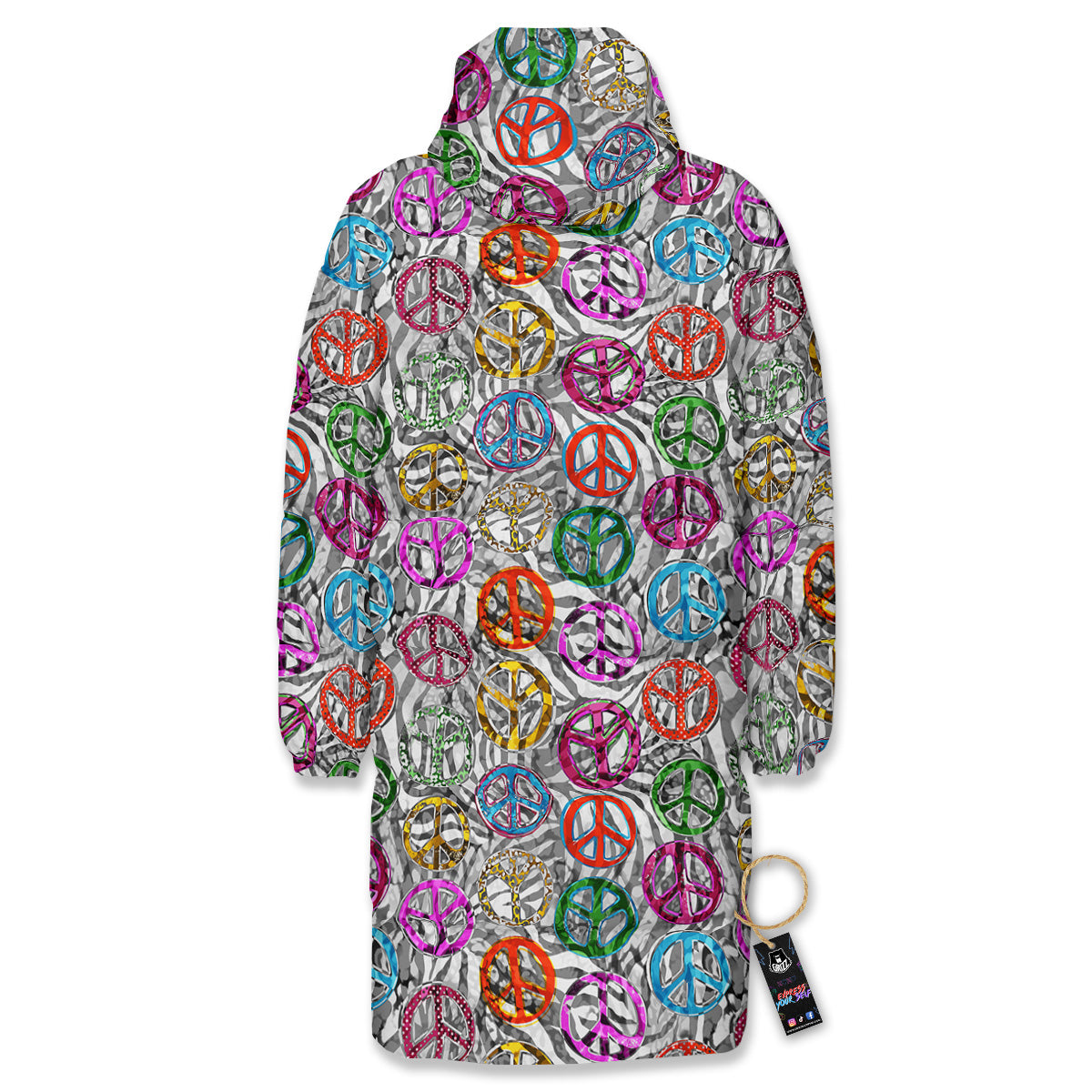 Peace Signs Zebra Print Pattern Long Down Jacket-grizzshop