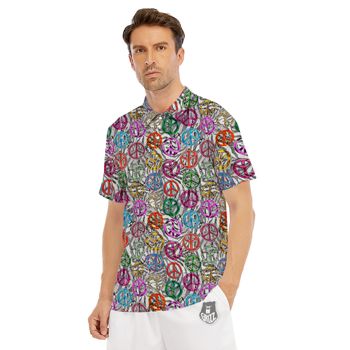 Peace Signs Zebra Print Pattern Men's Golf Shirts-grizzshop