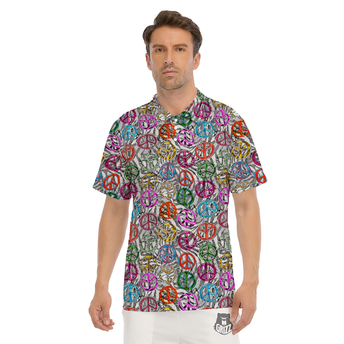 Peace Signs Zebra Print Pattern Men's Golf Shirts-grizzshop