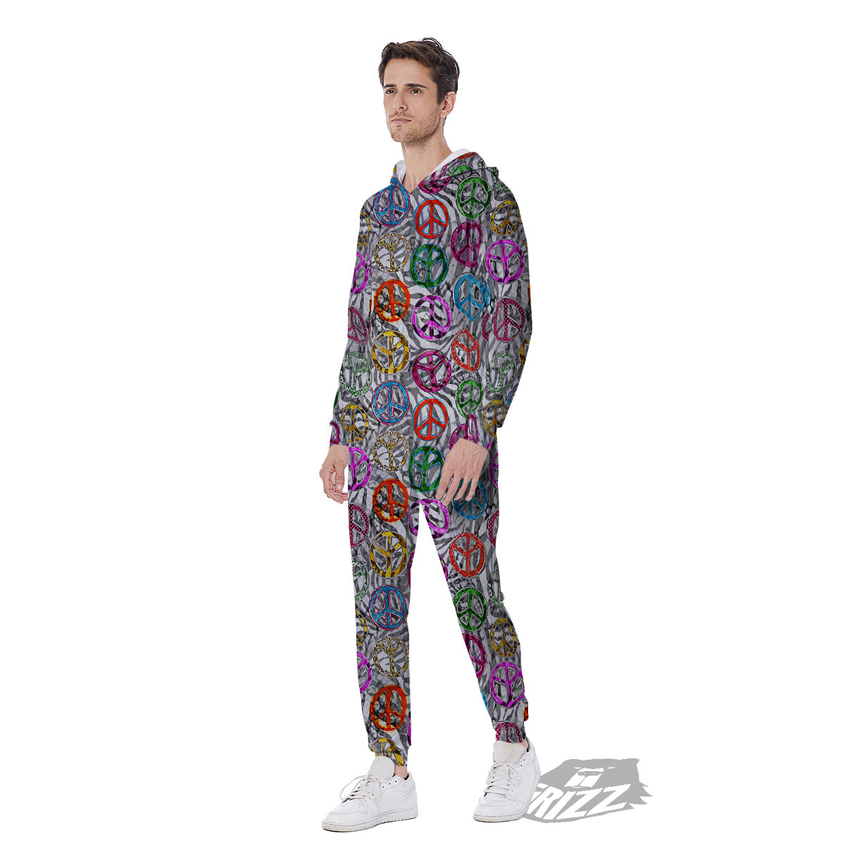 Peace Signs Zebra Print Pattern Men's Jumpsuit-grizzshop