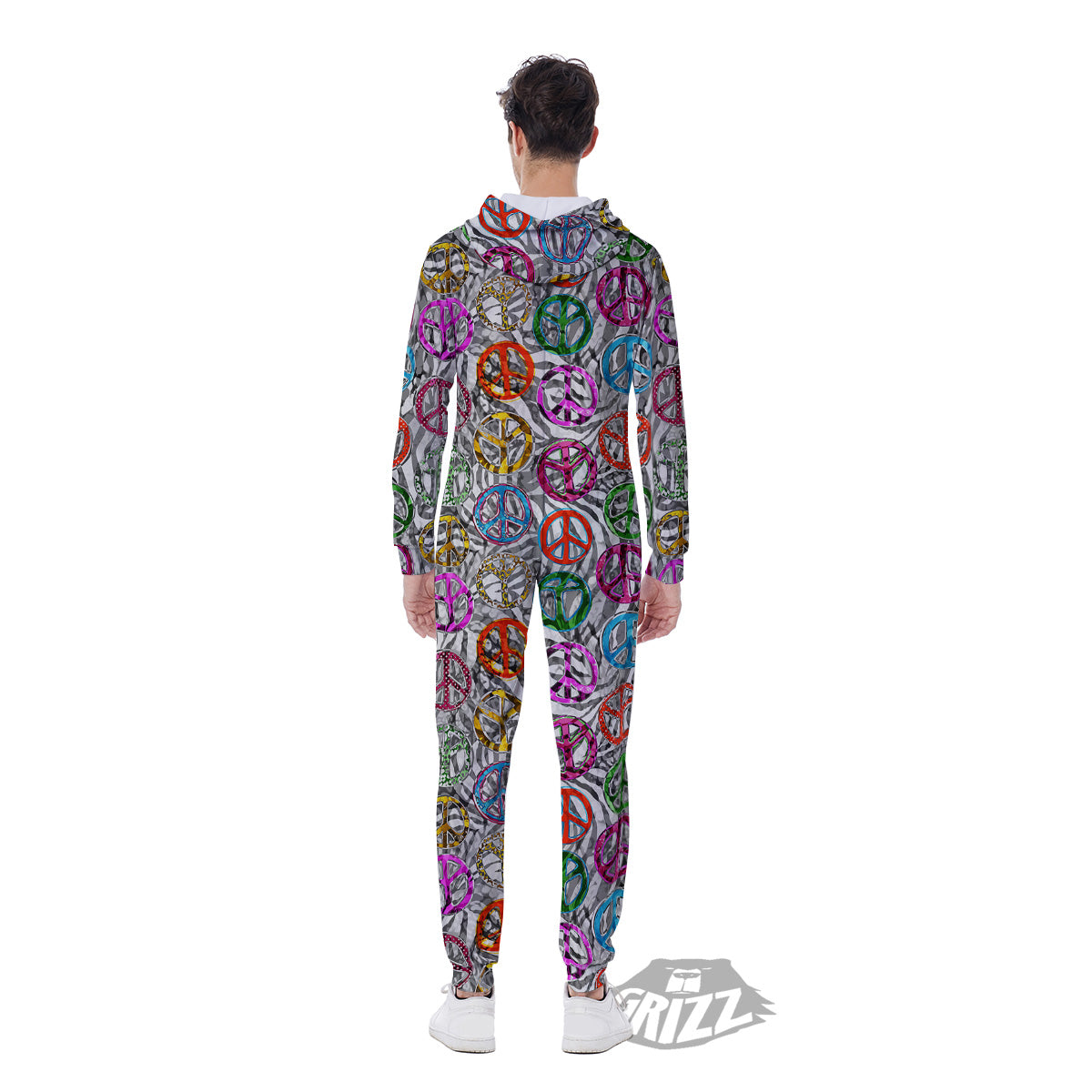 Peace Signs Zebra Print Pattern Men's Jumpsuit-grizzshop