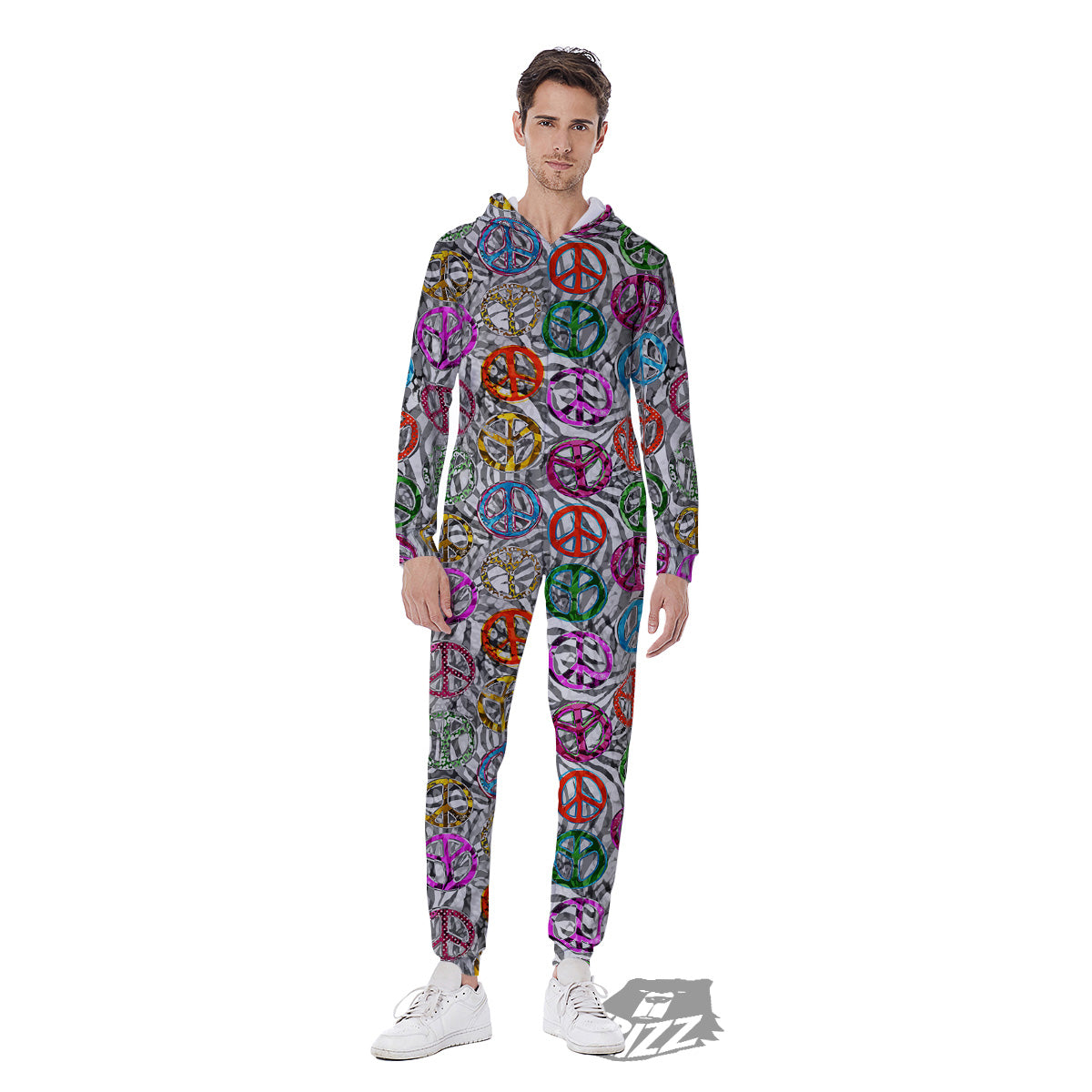 Peace Signs Zebra Print Pattern Men's Jumpsuit-grizzshop