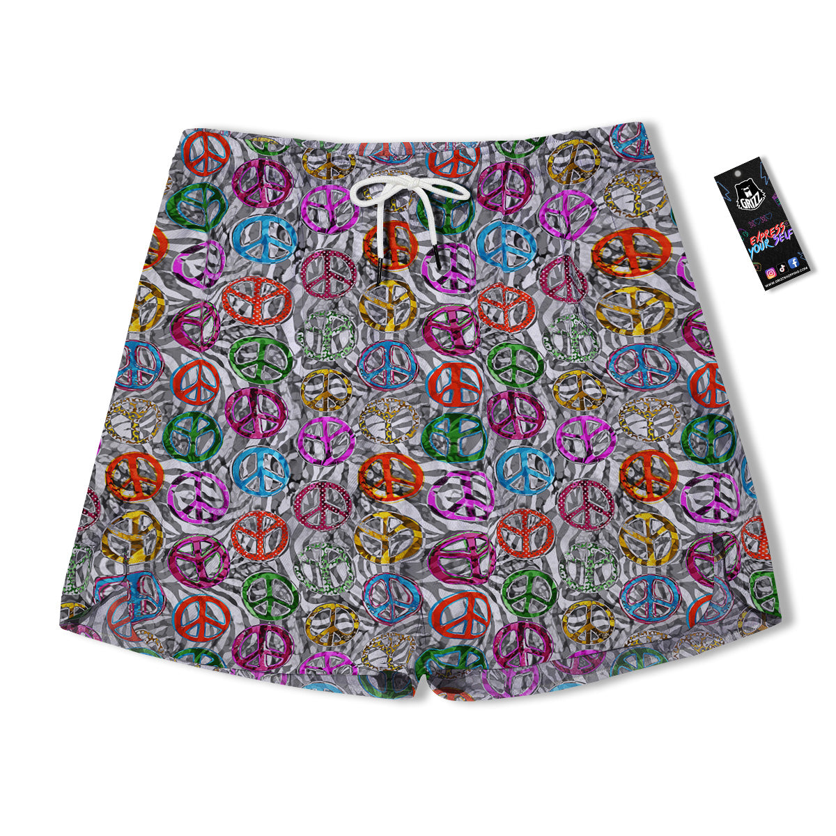 Peace Signs Zebra Print Pattern Men's Running Shorts-grizzshop