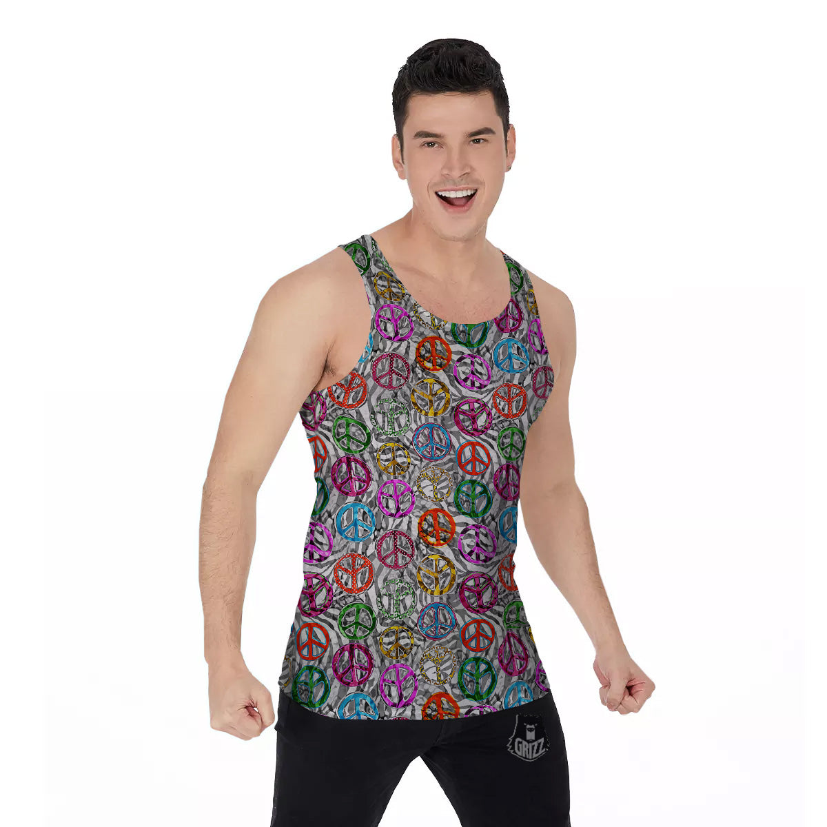 Peace Signs Zebra Print Pattern Men's Tank Top-grizzshop