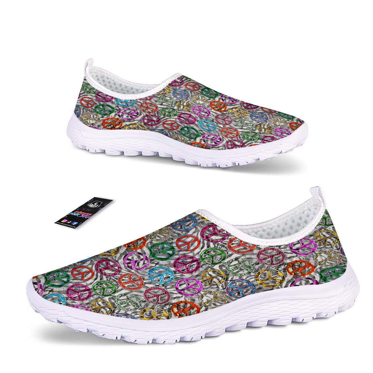 Peace Signs Zebra Print Pattern Nurse Shoes-grizzshop