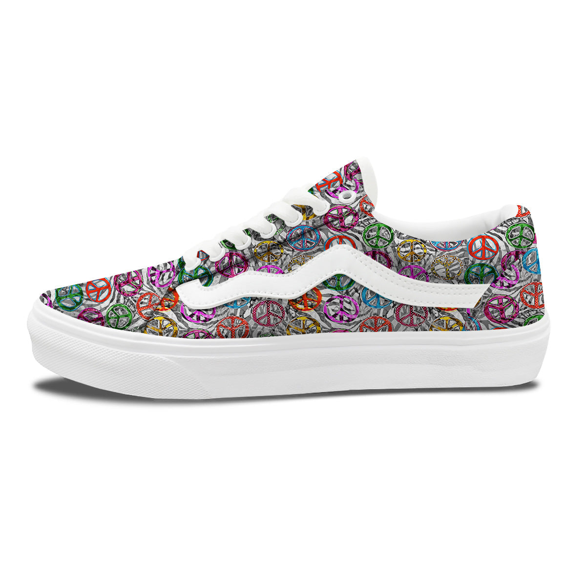 Peace Signs Zebra Print Pattern Skate Shoes-grizzshop