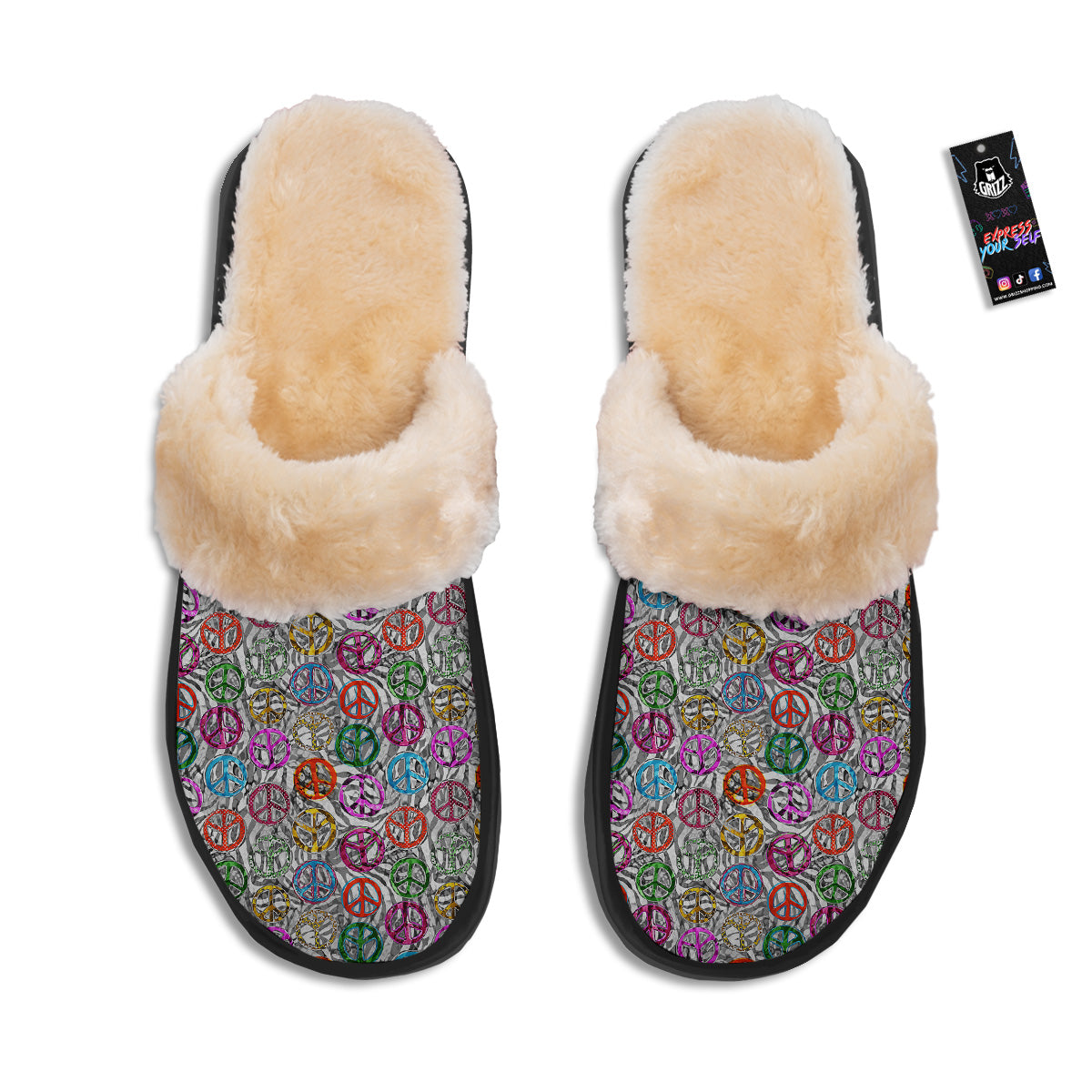 Peace Signs Zebra Print Pattern Slippers-grizzshop