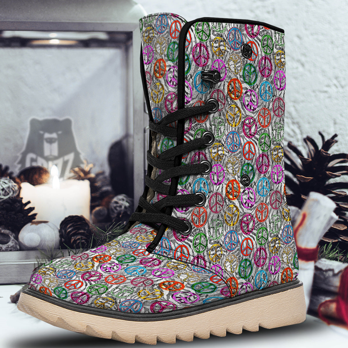 Peace Signs Zebra Print Pattern Snow Boots-grizzshop