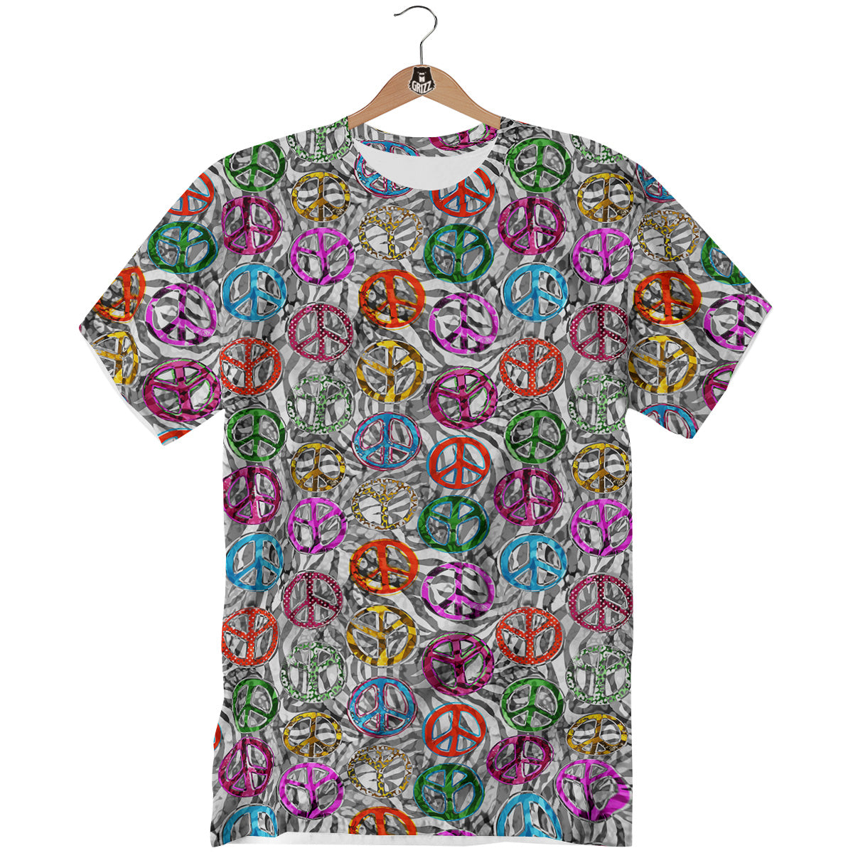 Peace Signs Zebra Print Pattern T-Shirt-grizzshop