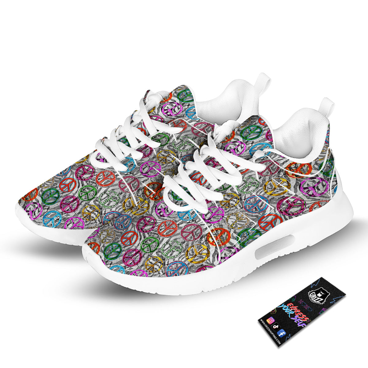 Peace Signs Zebra Print Pattern Tennis Shoes-grizzshop