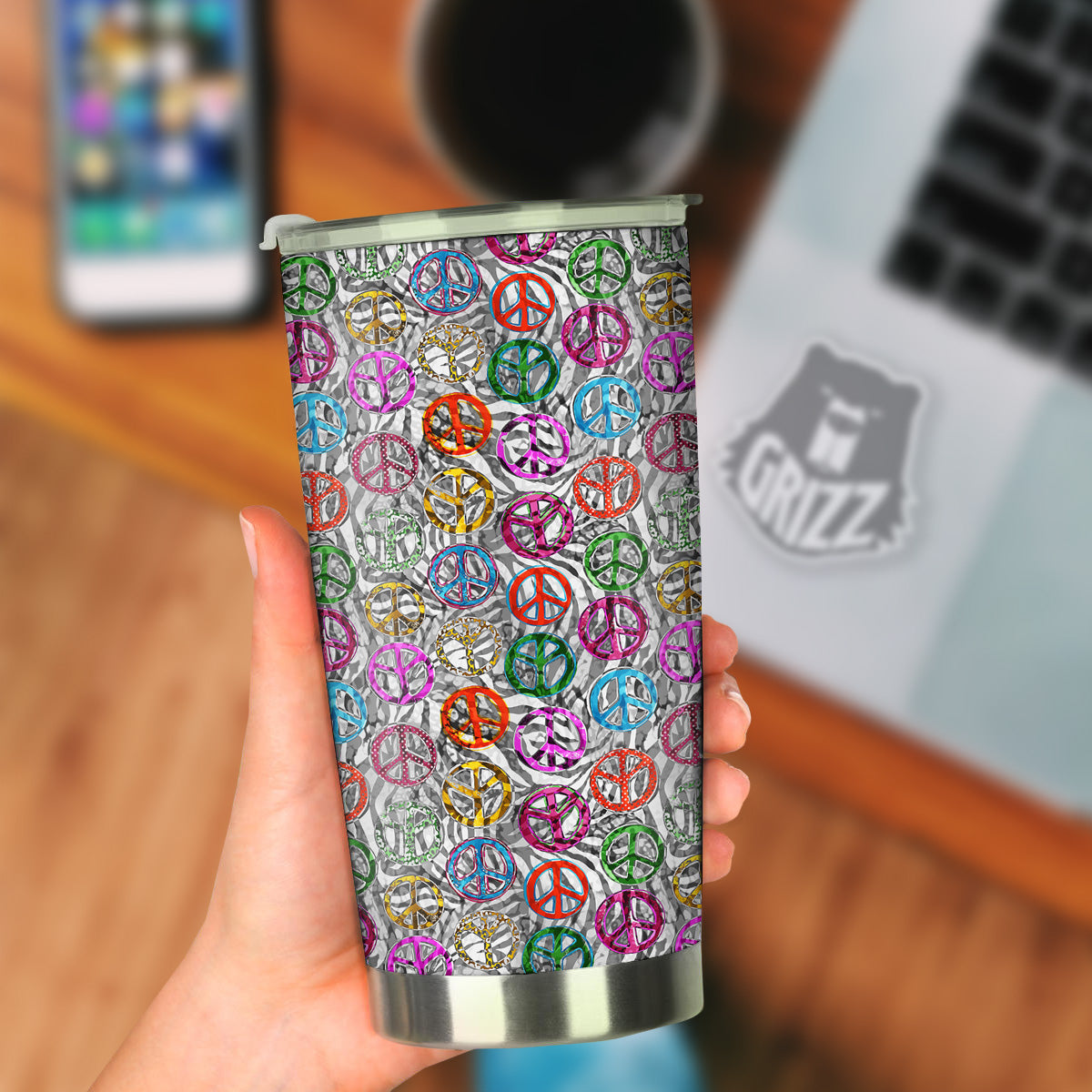 Peace Signs Zebra Print Pattern Tumbler-grizzshop