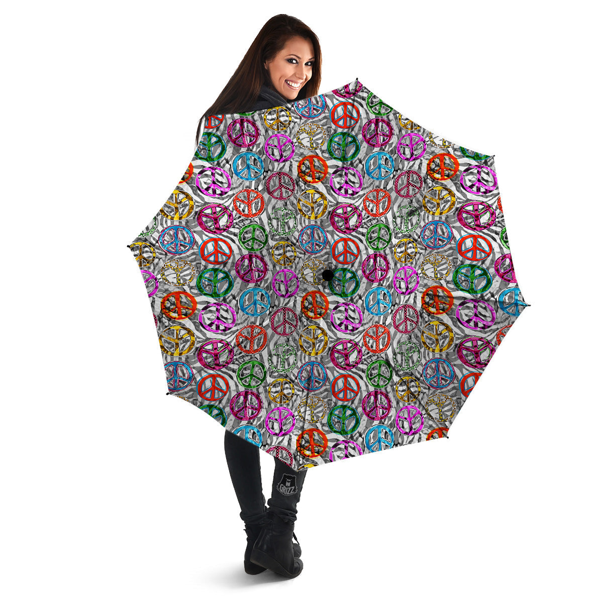 Peace Signs Zebra Print Pattern Umbrella-grizzshop