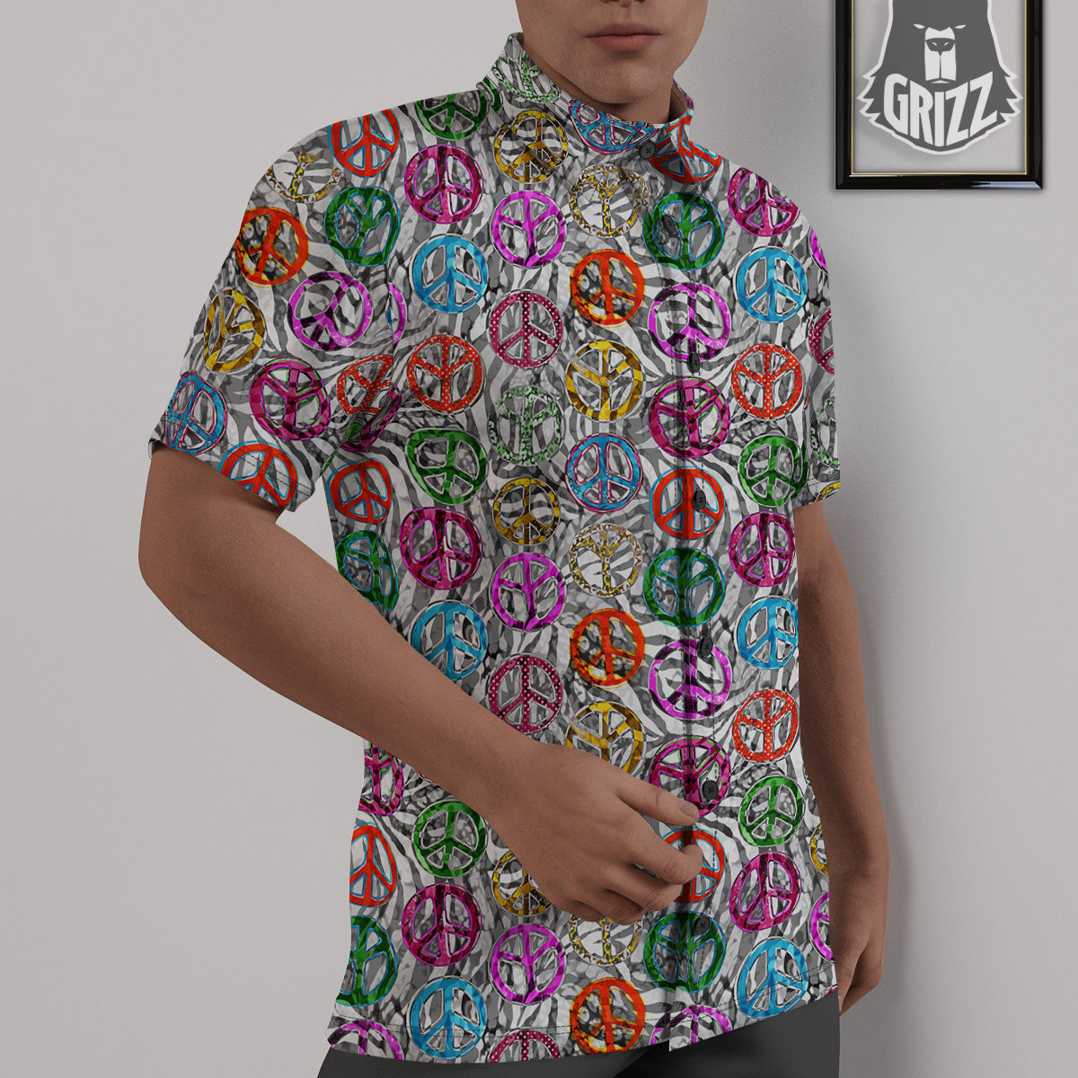 Peace Signs Zebra Print Pattern Untucked Shirts-grizzshop