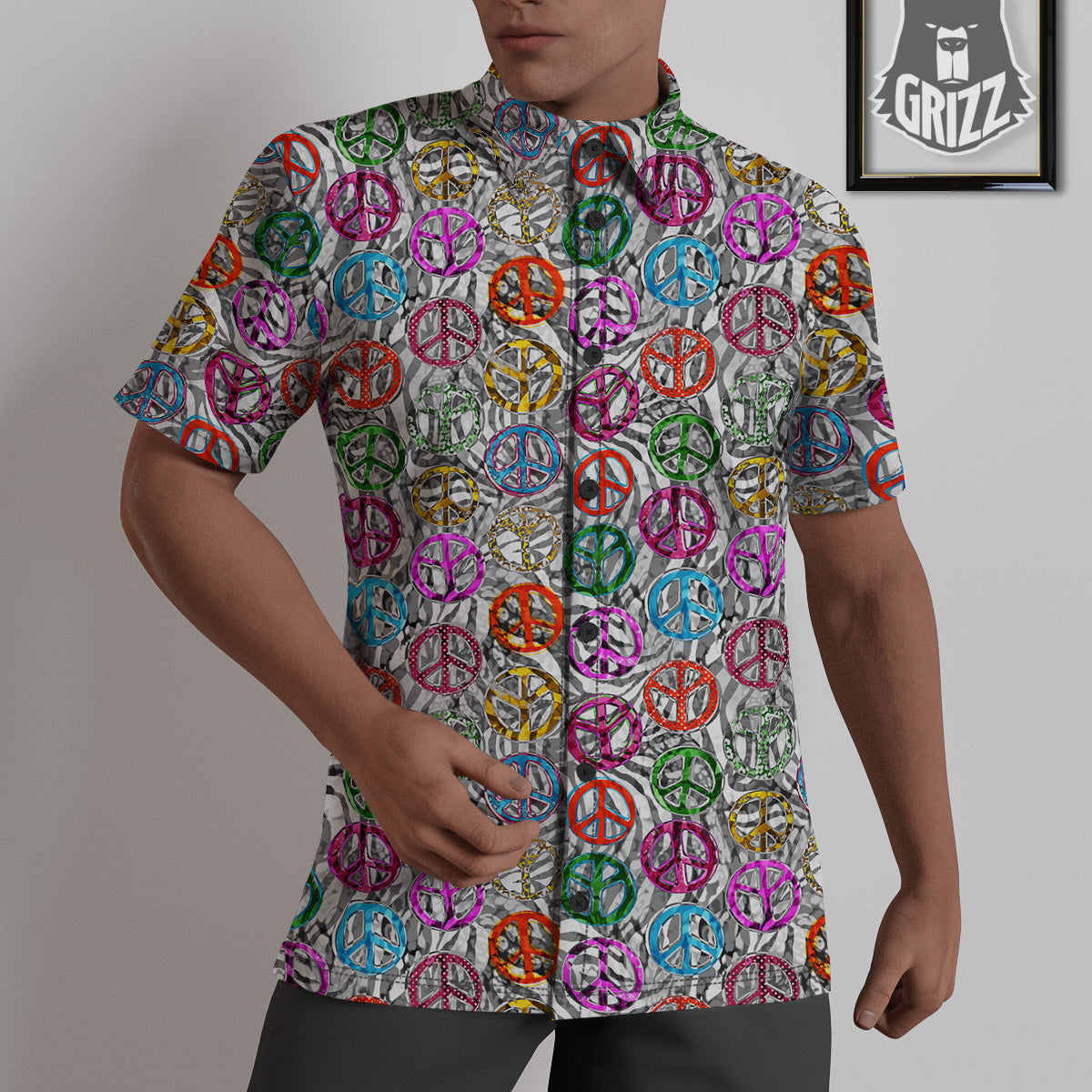 Peace Signs Zebra Print Pattern Untucked Shirts-grizzshop