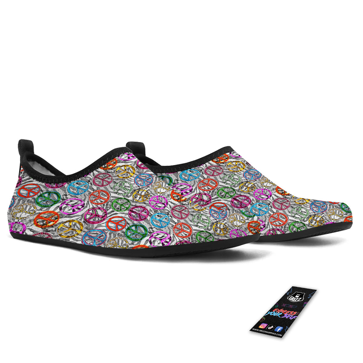 Peace Signs Zebra Print Pattern Water Shoes-grizzshop