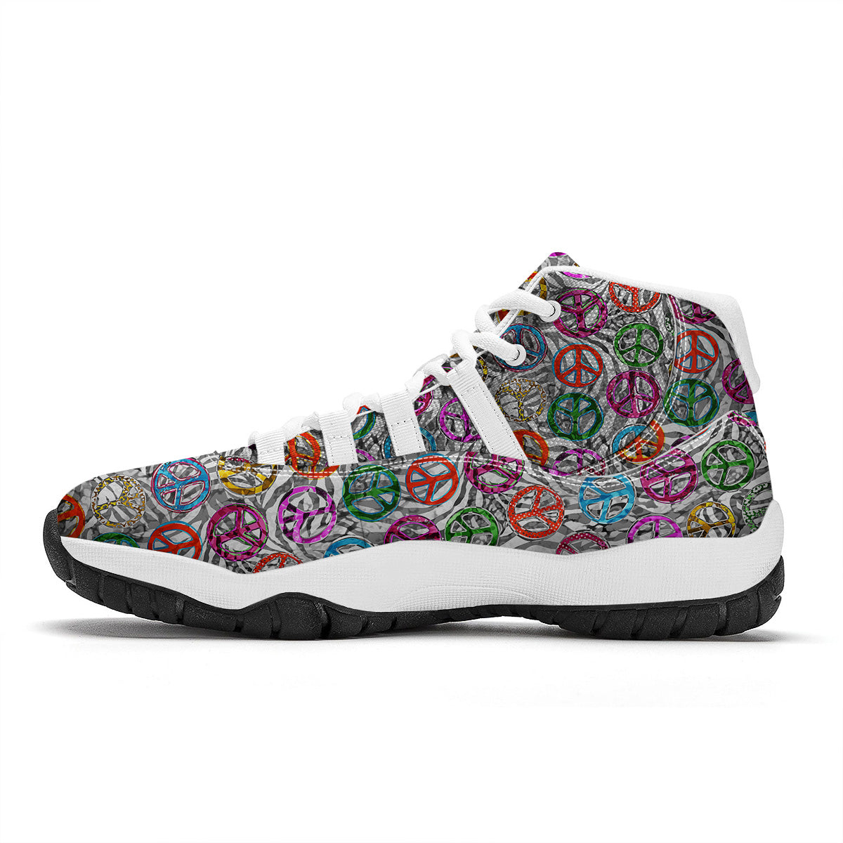 Peace Signs Zebra Print Pattern White Bball Shoes-grizzshop