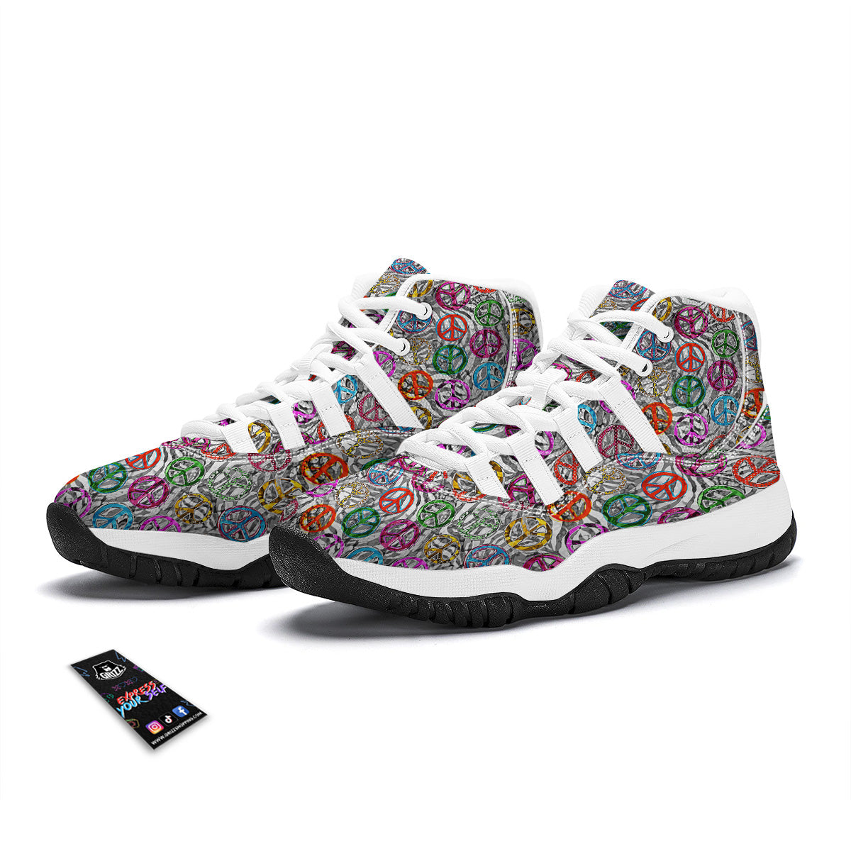 Peace Signs Zebra Print Pattern White Bball Shoes-grizzshop