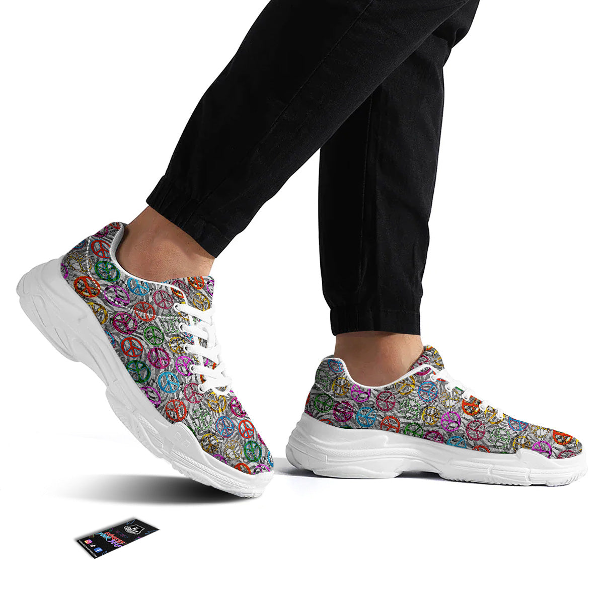 Peace Signs Zebra Print Pattern White Chunky Shoes-grizzshop