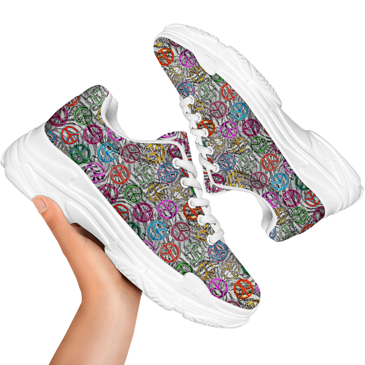 Peace Signs Zebra Print Pattern White Chunky Shoes-grizzshop