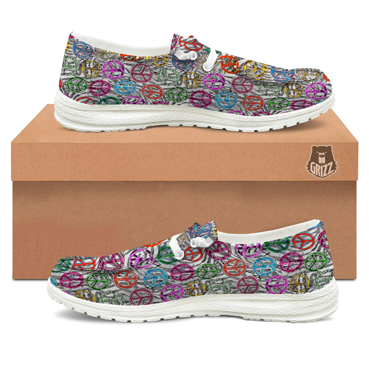Peace Signs Zebra Print Pattern White Loafers-grizzshop