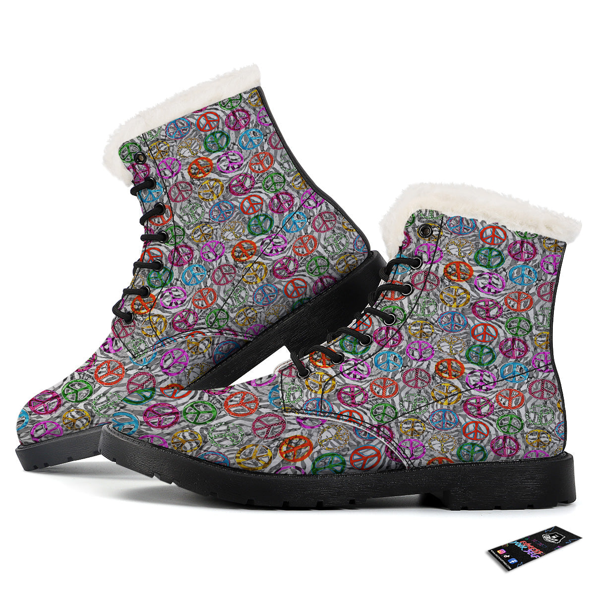 Peace Signs Zebra Print Pattern Winter Boots-grizzshop