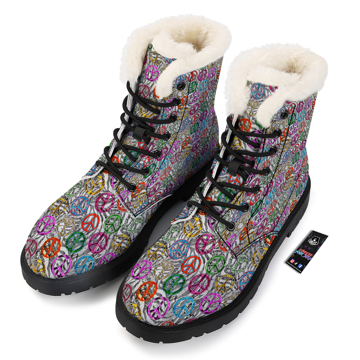 Peace Signs Zebra Print Pattern Winter Boots-grizzshop
