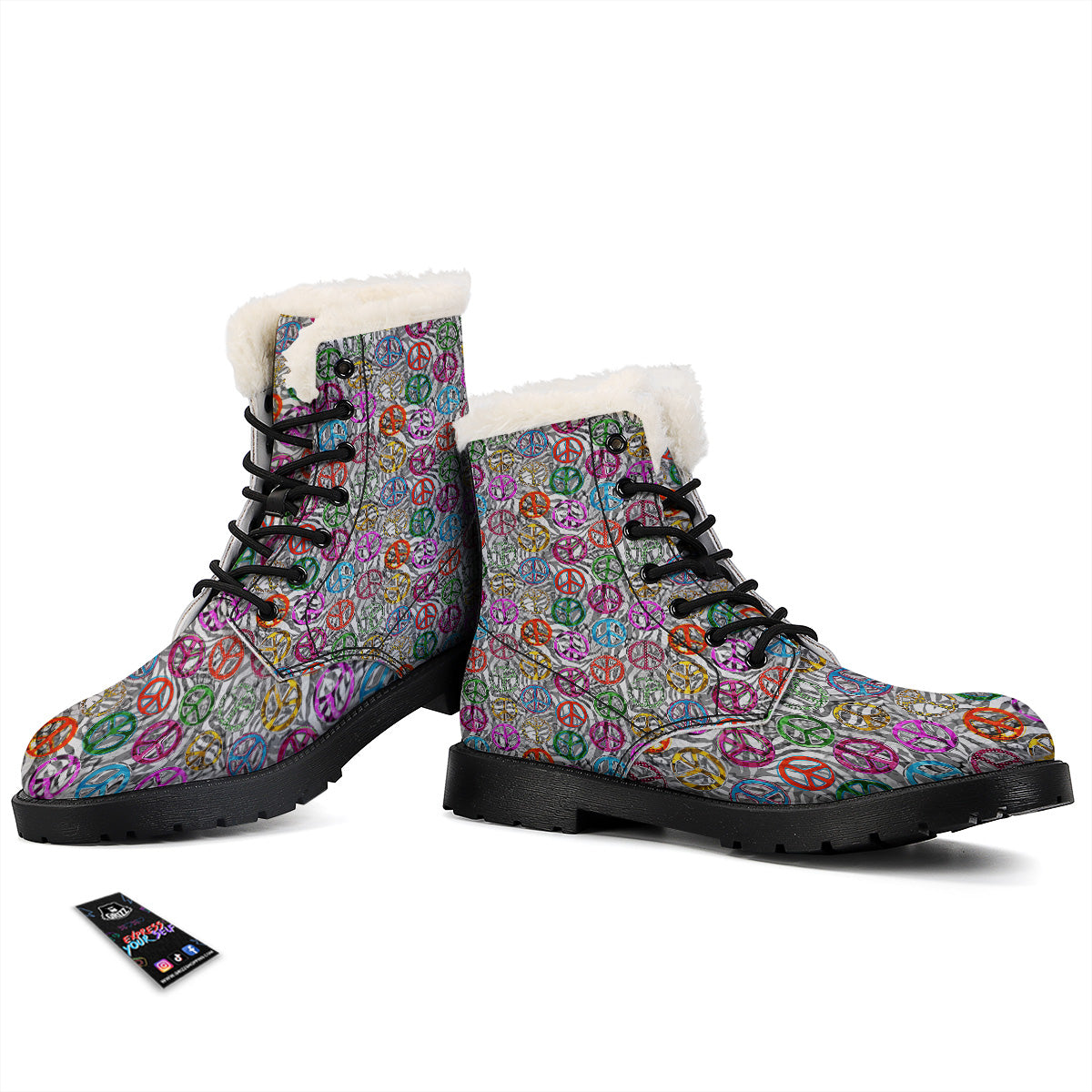 Peace Signs Zebra Print Pattern Winter Boots-grizzshop
