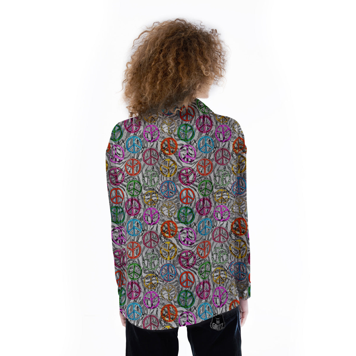 Peace Signs Zebra Print Pattern Women's Long Sleeve Shirts-grizzshop