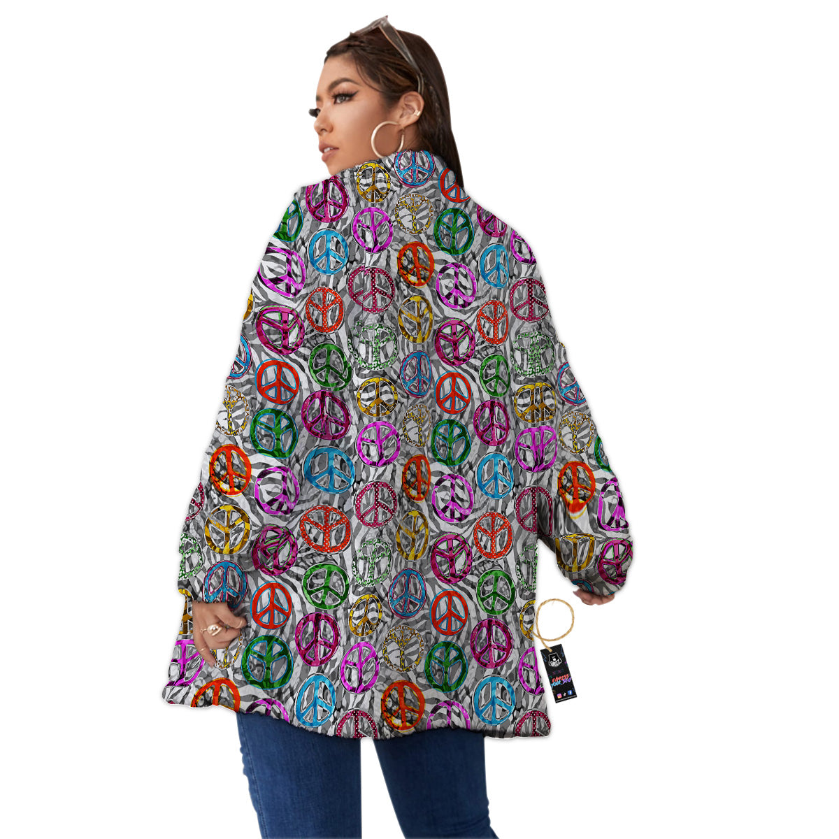 Peace Signs Zebra Print Pattern Women's Sherpa Jacket-grizzshop
