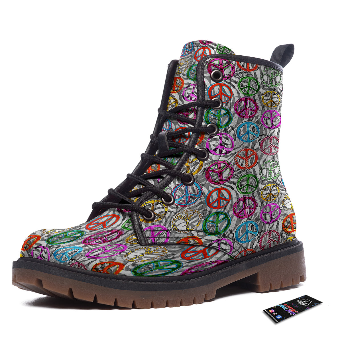 Peace Signs Zebra Print Pattern Work Boots-grizzshop