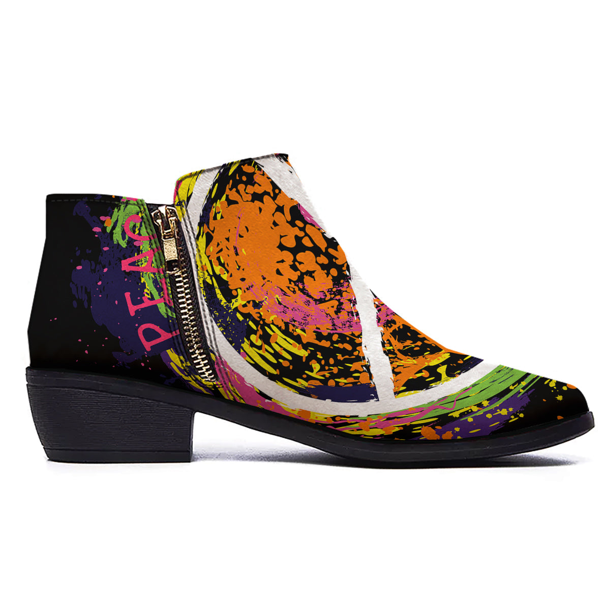 Peace Symbols Colorful Hippie Print Ankle Boots-grizzshop