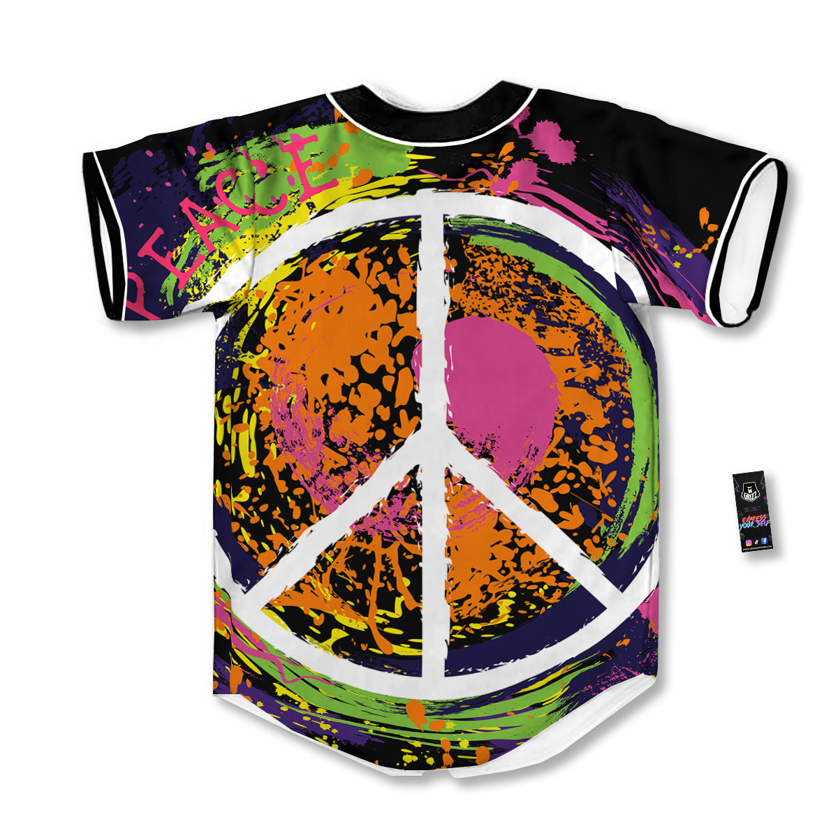 Peace Symbols Colorful Hippie Print Baseball Jersey-grizzshop