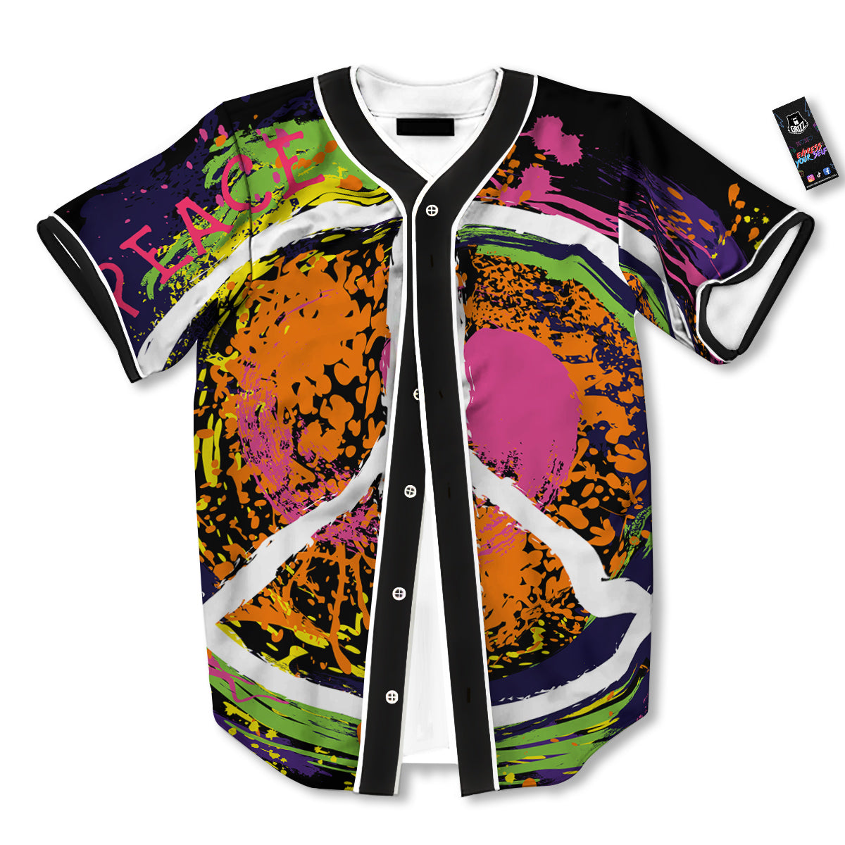 Peace Symbols Colorful Hippie Print Baseball Jersey-grizzshop