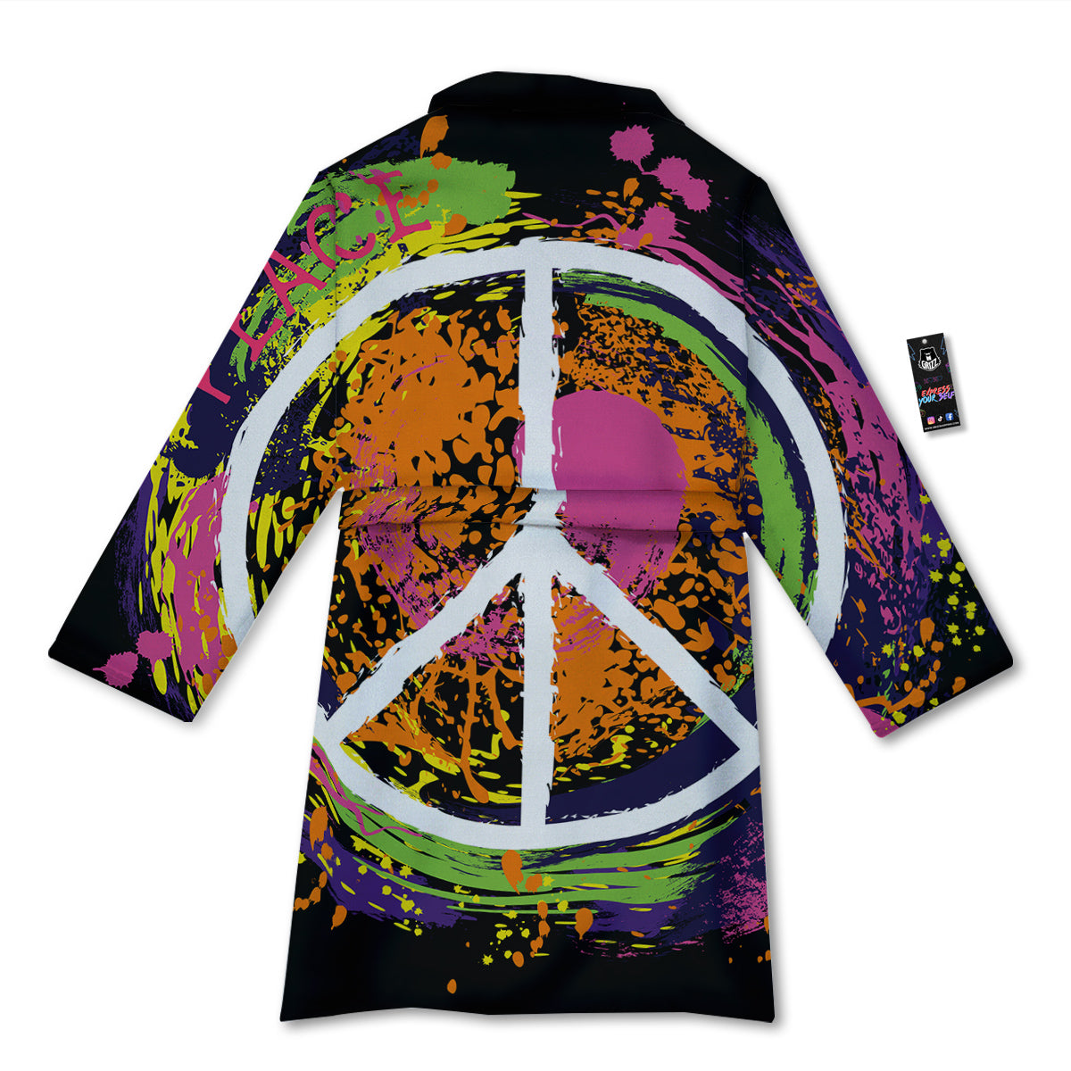 Peace Symbols Colorful Hippie Print Bathrobe-grizzshop