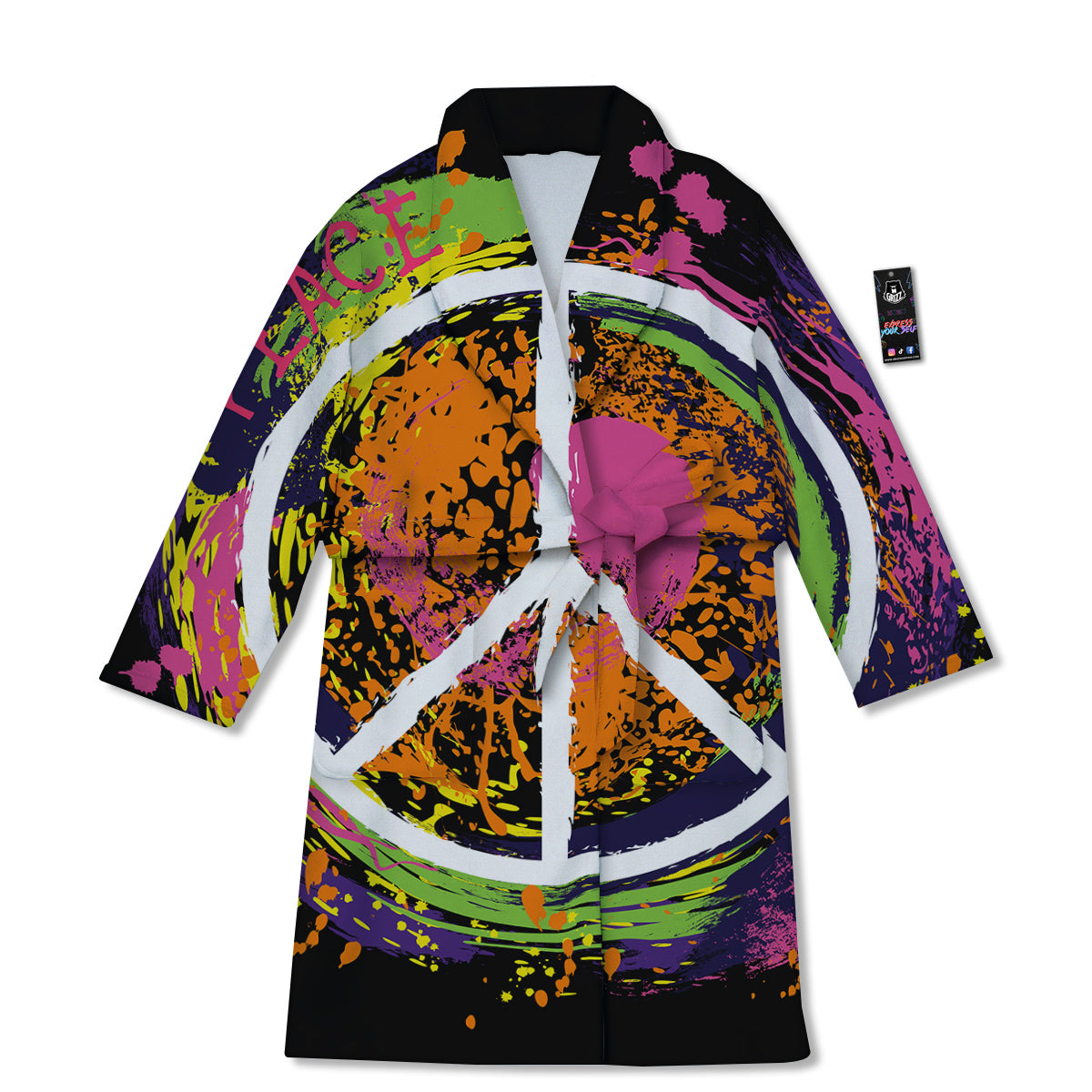 Peace Symbols Colorful Hippie Print Bathrobe-grizzshop