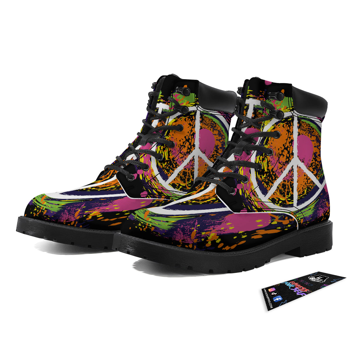 Peace Symbols Colorful Hippie Print Boots-grizzshop